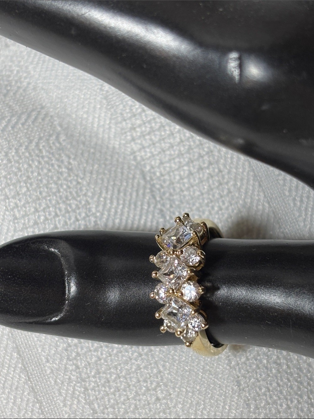 14k Elegant Band Ring with Clear Multi-Cut Stones - Sparkling Cluster